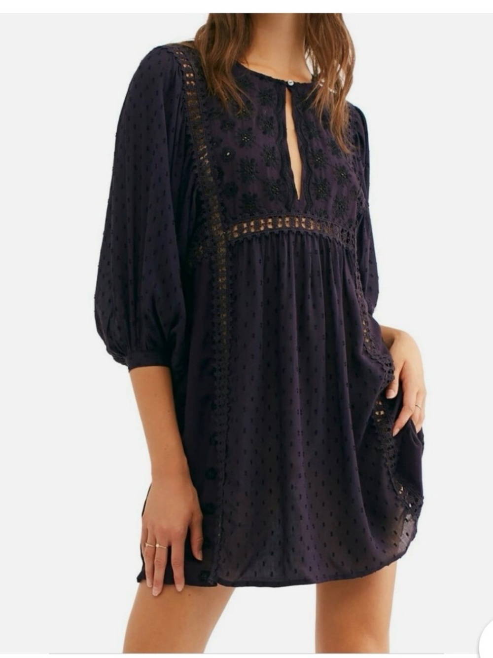Free people Women's Navy Embroidered Swiss Dot Tunic Dress